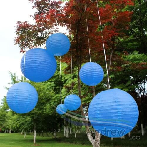 7pcs/set Mixed Sizes(10cm-40cm) Royal Blue Chinese Round Paper Lanterns for Mariage Birthday Party Decorations Hanging Ball