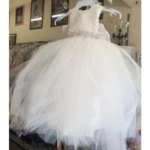 Custom Shiny Sash Bride Flower Girl Dress for Wedding with Big Bow Girls Communion Vestidos Longo Gowns