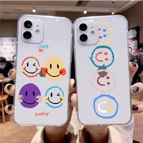 Phone Case For iPhone 12 Mini 12 11 Pro X XR XS Max 7 8 Plus SE 2 Fashion Cartoon Smile Face Clear Soft TPU Protective Cover