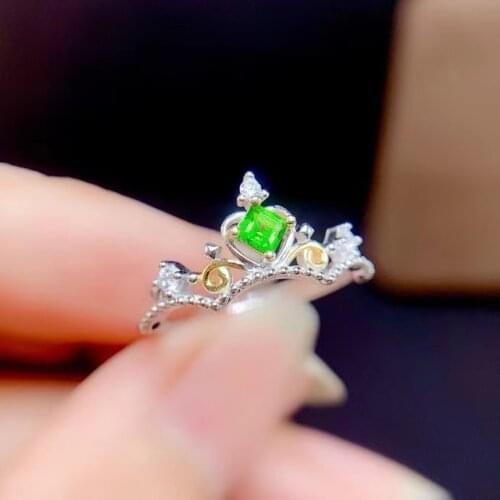 CoLife Jewelry Fashion Silver Crown Ring with Diopside 3mm Natural Diopside Silver Ring 925 Silver Diopside Jewelry