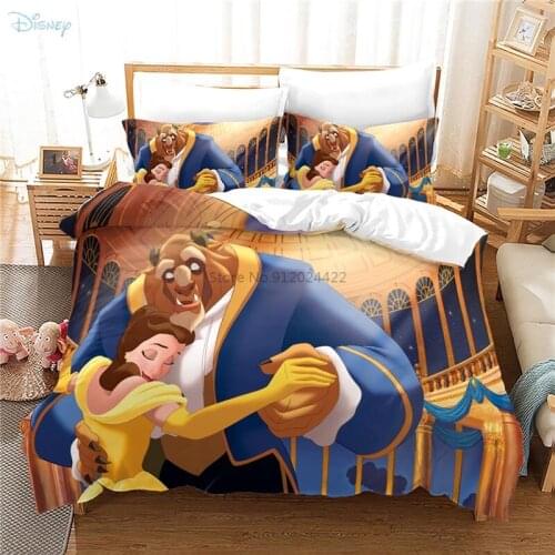 Disney Beauty and the Beast 3d Duvet Cover Set Pillowcase Bedding Set Single Double Twin Full Queen King Size for Bedroom Decor