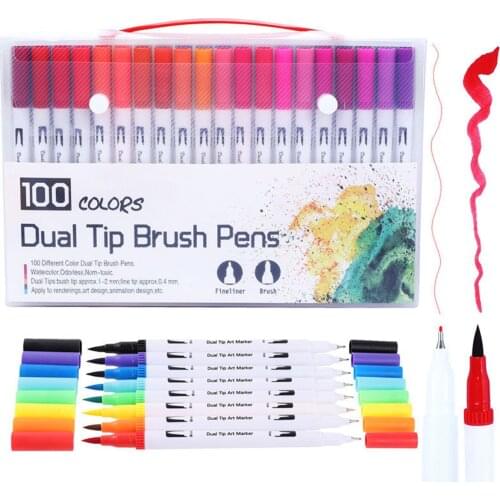 12/24/36/48/72/100 Colors Fineliner Water Based Dual Head Sketch Markers Brush Pen for Draw Coloring Books Design Art Supplies