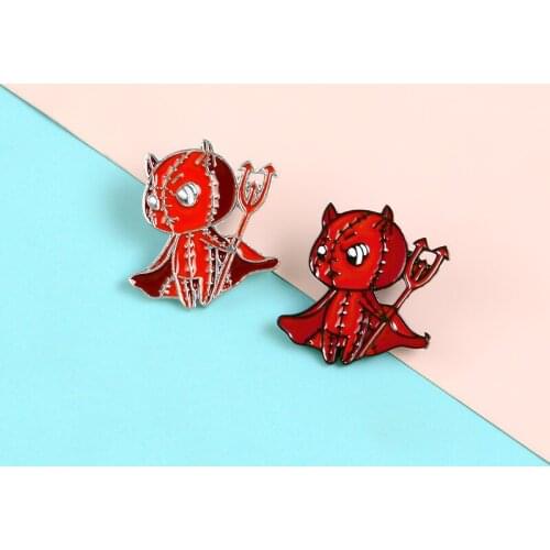 Cartoon Punk Red Demon Devil Ghost Skeleton Enamel Brooch Alloy Badge Custom Cowboy Clothes Bag Pin Woman Jewelry Gift For Kid
