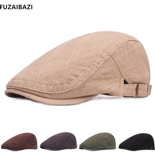 FUZAIBAZI 2021New Spring Summer Mens Cotton Embroidery Berets Adjustable Size Snapback Leisure Outdoor Tourism Sports Sunhat