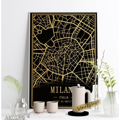 Italia Milano Dark Background Map Creative Poster Line Drawing Print Canvas Painting Modern Minimalist Study Room Wall Art Decor