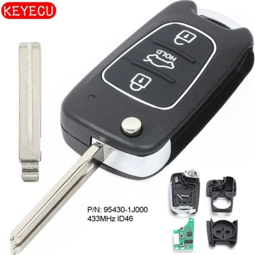Keyecu Upgraded Flip Remote Key Fob 3 Button 433MHz ID46 Chip for Hyundai I20 2008-2012 P/N: 95430-1J000