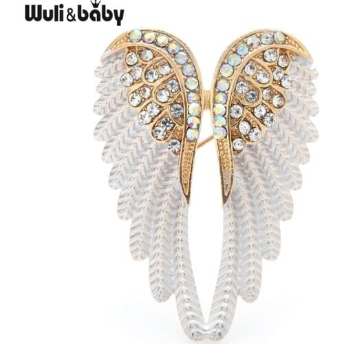 Wuli&baby Classic Rhinestone Angel Wings Brooch Pins 3 Colors 2021 Sparkling Jewelry Gift Feather Designer Brooches