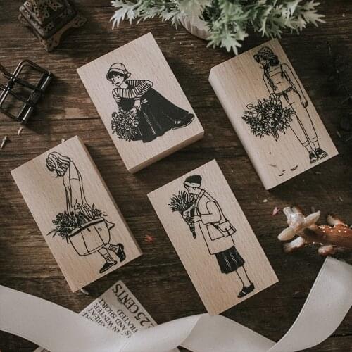 Cool Cute Girl Photo Wood Stamp Ins Style Wooden Seal Letters Diary Hand Account Invitation Card Decor Birthday Gift Flower Shop