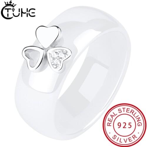 2019 Trendy S925 Sterling Silver Heart Shape Cut Promise Rings for Wedding Engagement Love Girl Finger Jewelry Made With Ceramic