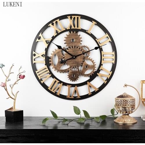 American Round Large Size 58cm Wall Clock Wooden Roman Numeral Wall Clock Living Room Office Clock Watch Hanging Decorations