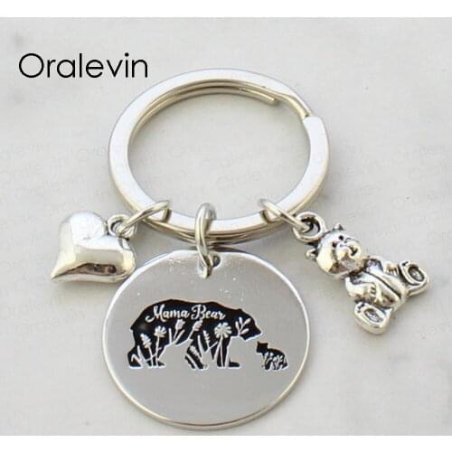 Mama bear Family Inspirational Engraved Necklace Charm Round Pendant Chain Necklace Jewelry Mother Gift,10PCS/LOT,#LN2462