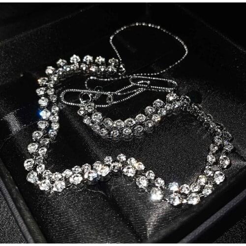 Fashion Telescopic Necklace Adjustable Length Inlay Full Shiny Zircon 925 Silver Jewelry For Women Wedding Party Birthday Gift