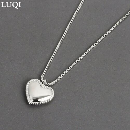 Fashion Womens S925 Silver Simple Heart Pendant All-match Necklaces XZ097