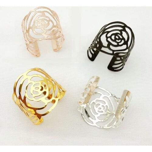 12pcs/lot Fashionable simple napkin ring rose flower metal napkin buckle ring high-end hotel dedicated desktop decoration
