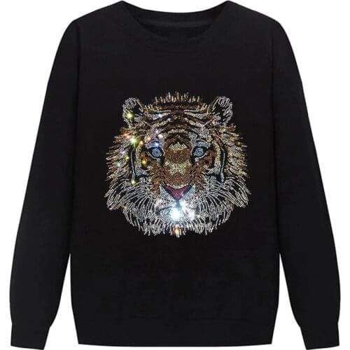Mens Hoodie High Quality Rhinestone Tiger Hot Diamond Design Extra Large 2021 Hoody Street Long Sleeve Casual Cashmere Pullover