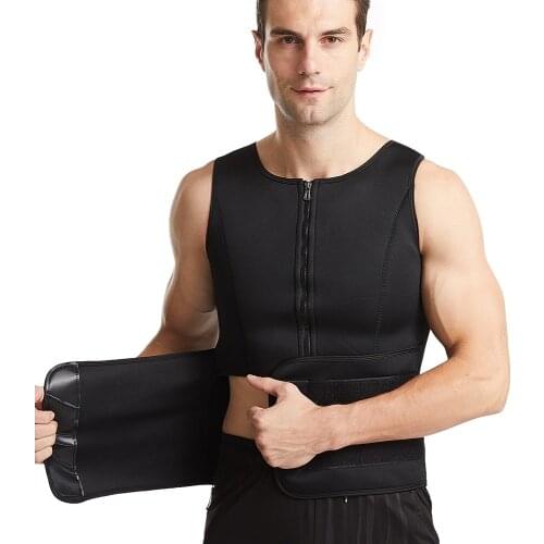 Mens Sweat Sauna Vest Waist Trainer Body Shaper Neoprene Tank Top Compression Shirt Workout Fitness Back Support Gym Suit