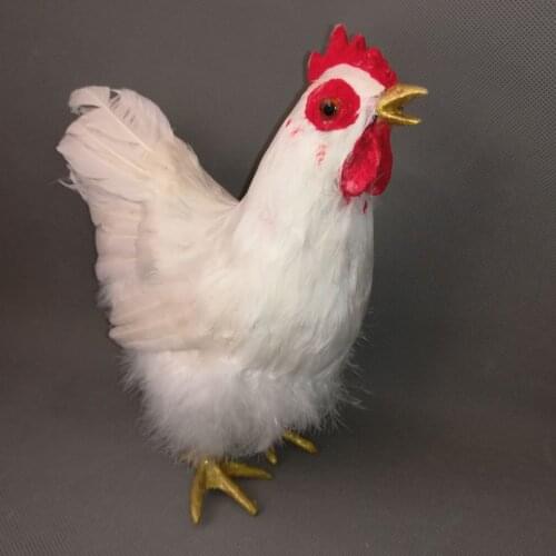 Real life toy white chick cock plastic&real feathers cock model about 24x20cm home garden decoration gift w0258