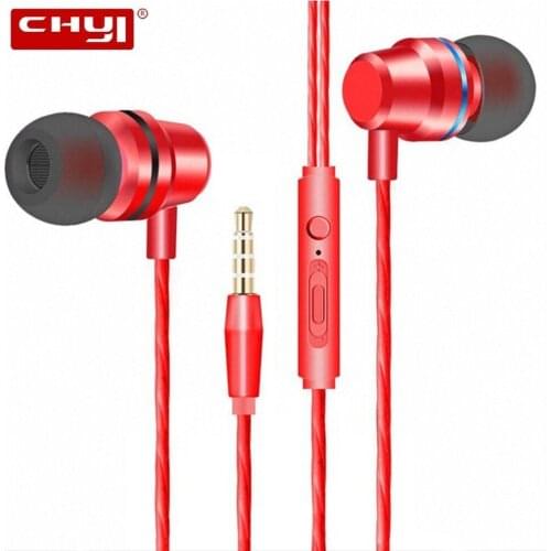 CHYI Stereo Bass Headphone In-Ear 3.5MM Wired Earphones Metal HIFI Earpiece with MIC for Xiaomi Samsung Huawei Phones