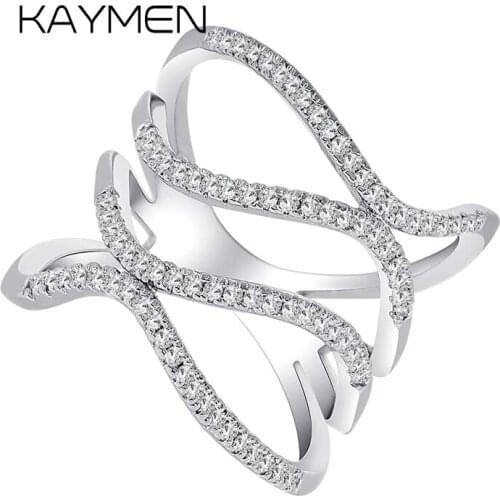 New Arrival Fashion Wedding Ring for Women Unique Streamline Design Inlaid Zirconia Goldend Color Cocktail Ring Shining Jewelry