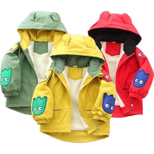 Baby boy clothes childrens cotton jacket winter plus velvet thickening warm cartoon jacket male baby windbreaker hooded jacket