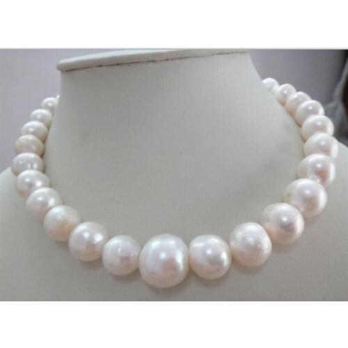 HUGE 13-15MM SOUTH SEA GENUINE WHITE PEARL NECKLACE Gold Clasp