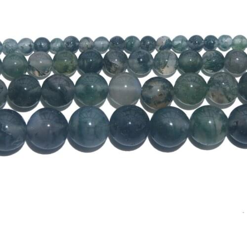 Wholesale Natural Stone Moss Grass Agates Round Loose Beads 4 6 8 10 12 MM Pick Size For Jewelry Making DIY Bracelet Necklace