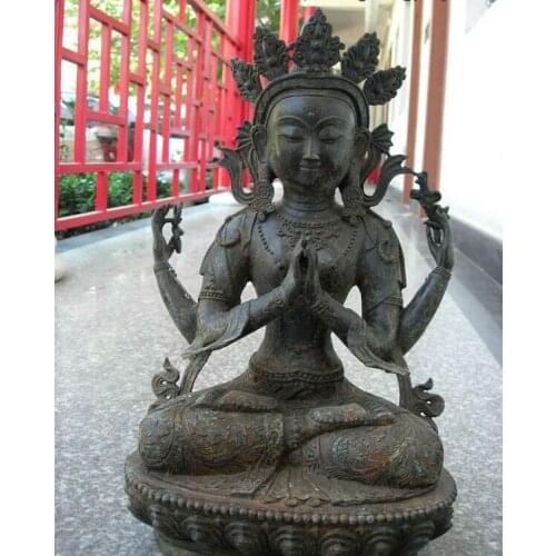 Song voge gem S0432 Tibet Temple bronze four hands Arm Kwan-Yin Guan Yin Bodhisattva Buddha Statue