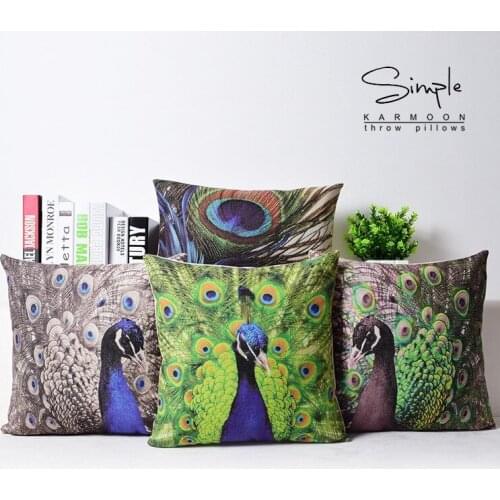 Peacock pillow cover, animal cartoon Peacock flaunting its tail Feather throw pillow case pillowcase wholesale