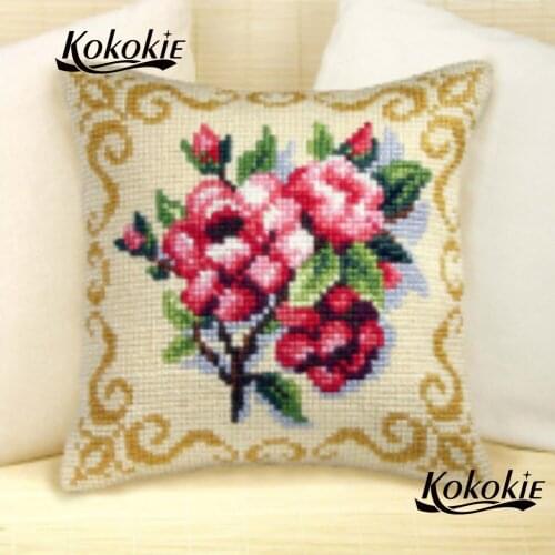 Handicraft embroidery yarn pillowcase cross stitch kit cushion blanket flowers embroider needlework kits knitting needles kit