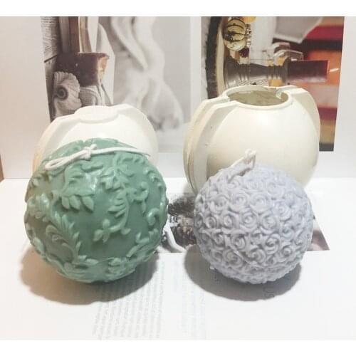 Round Ball Flower Pattern Silicone Candle cake Mold Rose Flower Ball DIY Candle Making Molds Aromatherapy Decoration Crafts