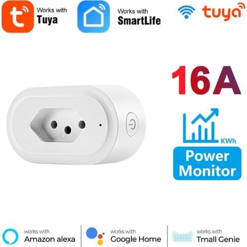 WiFi Smart Plug Brazil Type 16A Timing Power Monitor Function Smart Life/Tuya App Remote Control Support Alexa Google Home