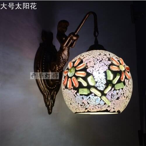 Mediterranean Tiffany Mermaid Wall Lamp AC 110/220V E27 25cm Wall Lamps for Home Corridor Bedroom