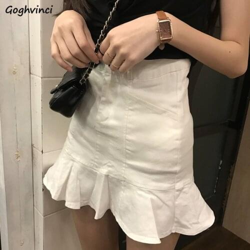 Skirts Women Summer Ruffles Solid Slim Above-knee Korean Style Sexy Womens Elegant High-waist Pleated Students Trendy Simple New