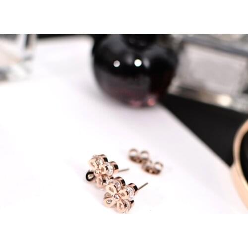 YUN RUO Gold Silver Color Luxury Crystal Flower Stud Earring Female Woman Party Stainless Steel Jewelry Never Fade Dropship 2019