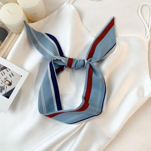 2020New printing hair scarfs Color stripes small chiffon neckchief for women handbag ribbons Chic womens head tie scarfs 5X90cm