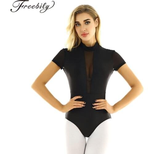 Women Short Sleeves Leotard Gymnastics Bodysuit One-Piece Cutout Back Ballet Dance Costume Adult Stage Performance Dance Wear