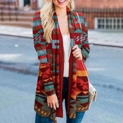 Winter Fashion Womens Tribe Folk-Custom Printing Coat Casual Long-sleeved Open Stitch Cardigan Jacket Outwear Plus Size#35