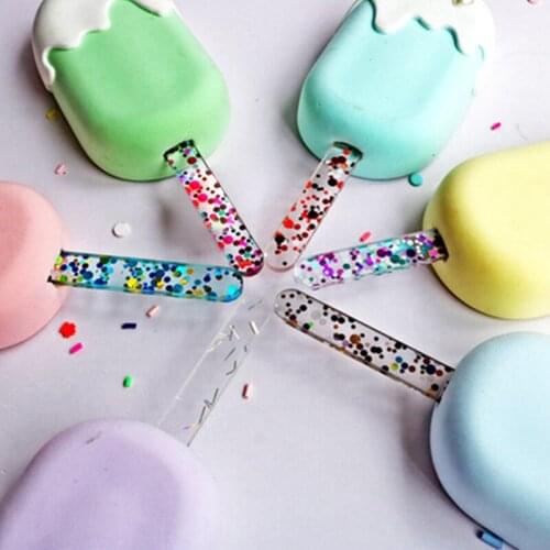 10Pcs 6 Styles Glitter Acrylic Candy Ice Cream Stick DIY Shiny Cute Attractive Popsicle Cakesicle Craft Accesorios Tool