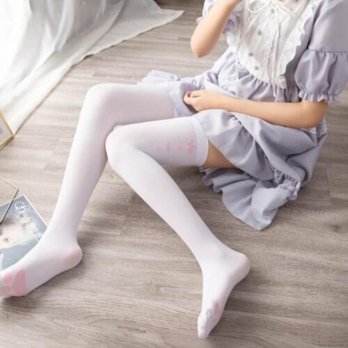 120D Velvet Kawaii Cat Paw Printed Thigh High Stockings Animal Sweet Stockings
