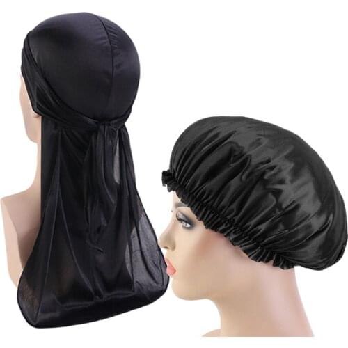 2pcs/set Unisex Silky Hair Caps Bonnet Men Women Hair Bonnet Cap Sleeping Cap Long Hair Care Tail Night Hair Styling Accessories