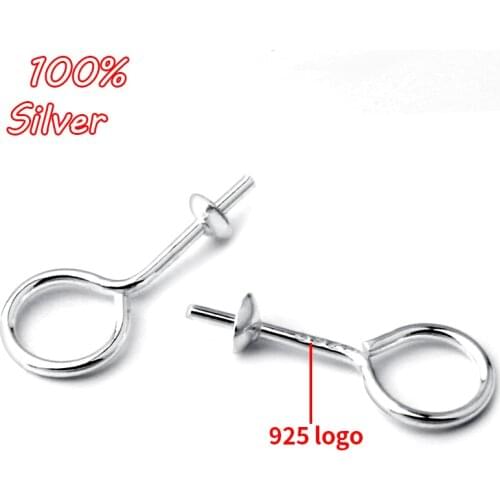 4pcs/lot 925 Sterling Silver Color 9-character Tray Needle Simple Earring Pearl Hat Diy Handmade Jewelry Accessories Wholesale