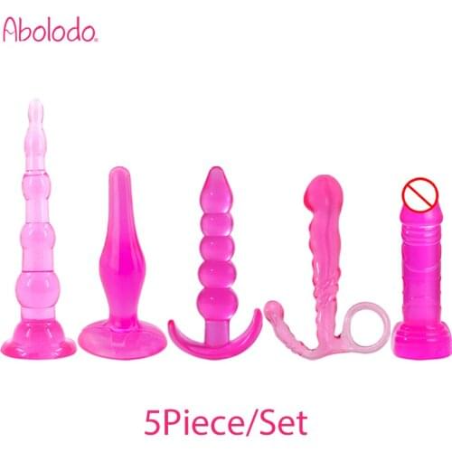 5pcs/set Women Masturbatio Transparent Butt Plug Sex Toys Beads Lifelike Dildo Set Couples Adult Game Erotic Anus Products