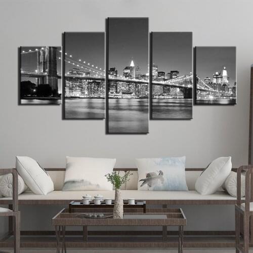 5 Pieces Wall Art New york City Brooklyn Bridge Painting Wall Canvas Prints and Posters Artwork Wall Pictures for Living Room