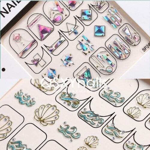 WHOLESALE 50pc High Grade 3D Metal Nail Art Sticker Crystal Rhinestone Geometry Note Shell SP series Adhesive Decals Decoration