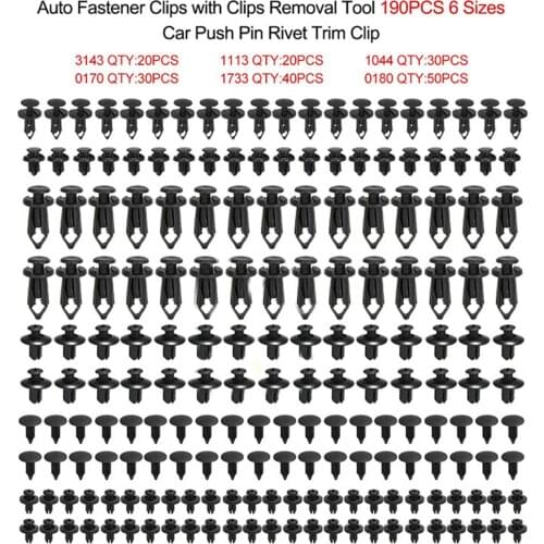 6 Size 190Pcs Auto Fastener Clips Vehicle Retainer Rivet Door Panel Fender Liner Bumper Fender Trim Plastic Mixed Car Clips