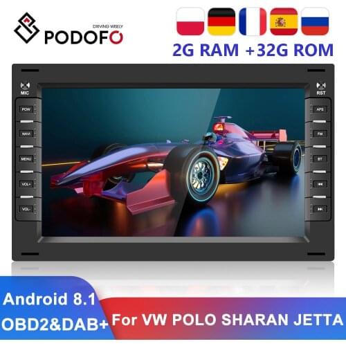 Podofo 2din Android 8.1 Car Radio 7" GPS WIFI FM DAB+ Car Raido Audio Autoradio For VW BORA POLO MK5 SHARAN JETTA MK4 CITI CHICO