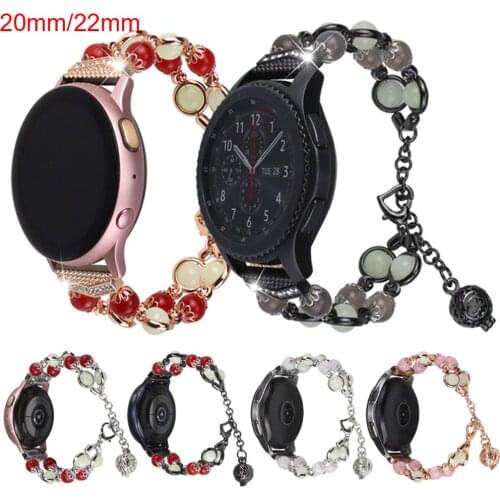 20mm 22mm Strap Agate Luminous Bead Bands Compatible with Active 2/Galaxy Watch 3/Galaxy Watch 42mm 46mm/Gear Sport Smartwatch