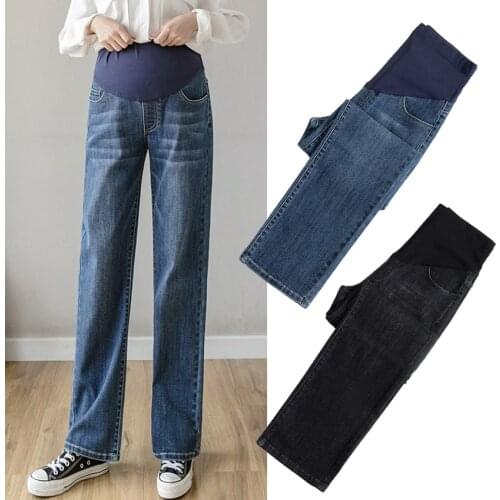 Wide-waist pants pregnant women pants jeans pregnant women spring and autumn 2021 wild loose straight pants