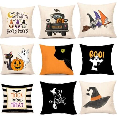 Halloween Pillowcase Cushion Cover Household Creative Cat Pumpkin Ghost Bat Printing Square Throw Pillow Cover Case