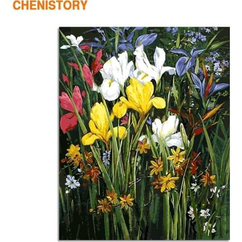 CHENISTORY Frame DIY Painting By Numbers White Yellow Flowers Painting Calligraphy Wall Art Canvas Painting For Home Decor Gift
